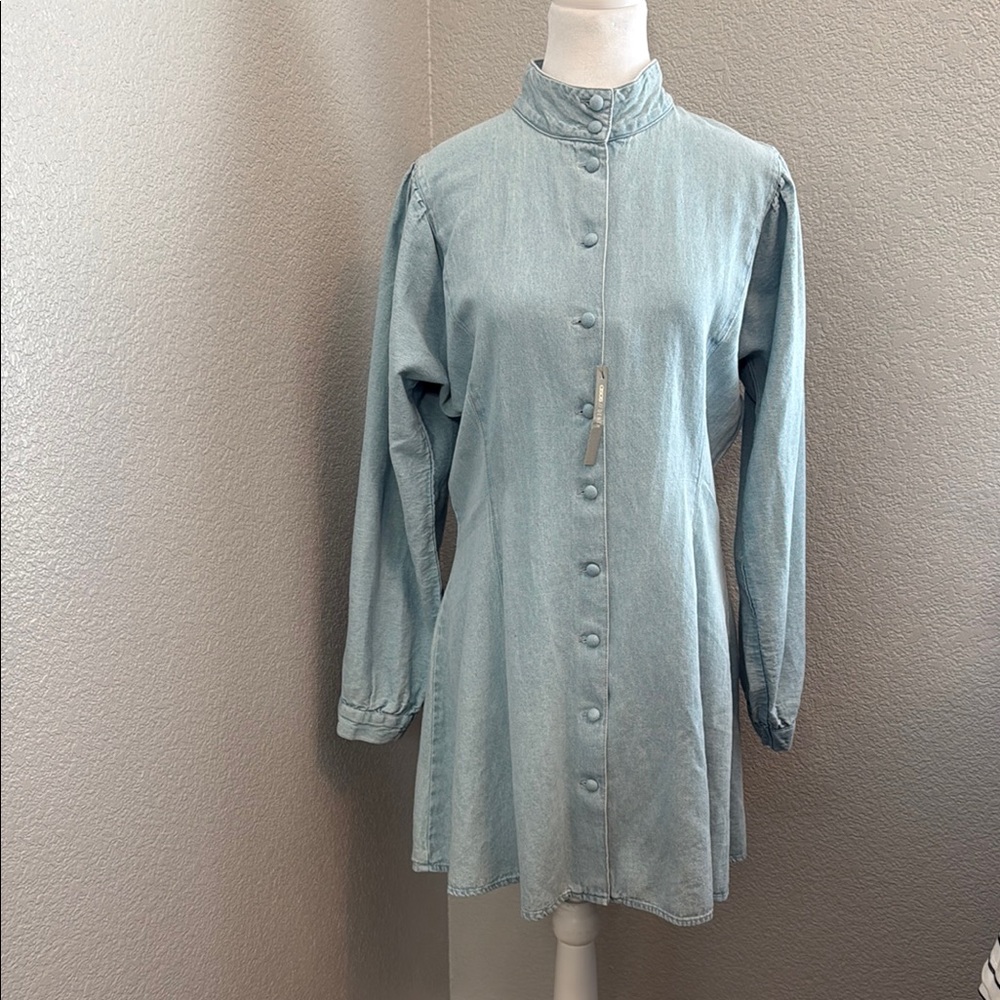 ASOS Light Blue Denim Shirt Dress Button Up Top Size 8
